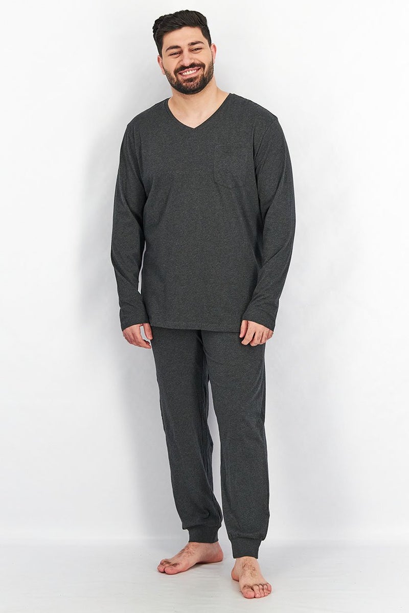 Tchibo Men 2 Piece Heather  Top And Bottom Pajamas Set, Dark Grey - Image 1